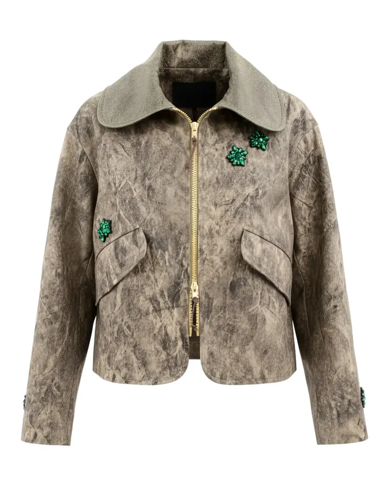 ODEEH Jacke mit Foto-Print und Kristallen - Braun Braun