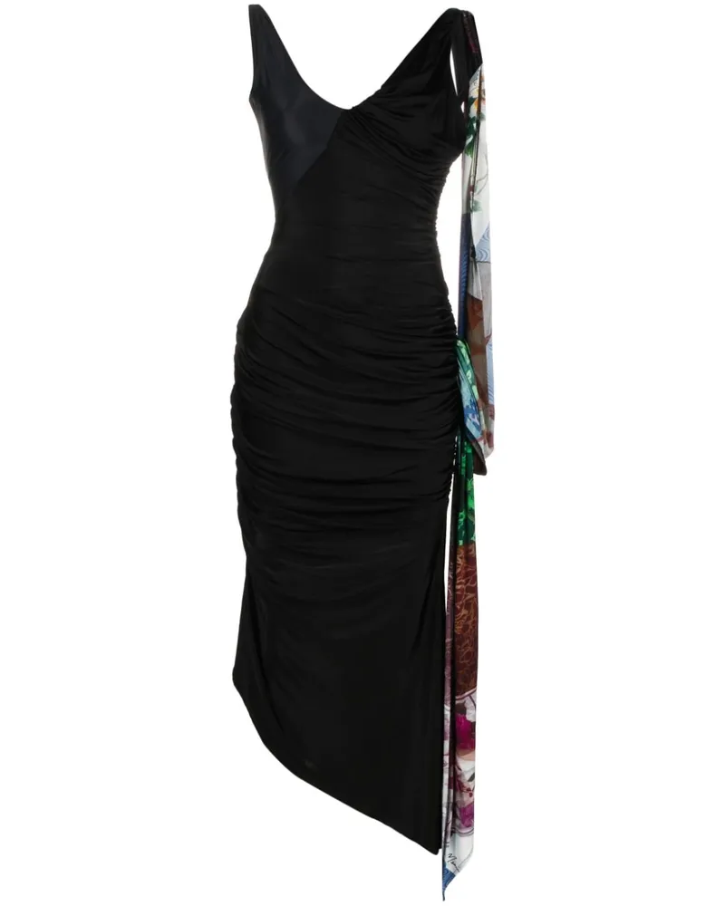 Marine Serre Asymmetrisches Kleid mit Drapierung - Schwarz Schwarz