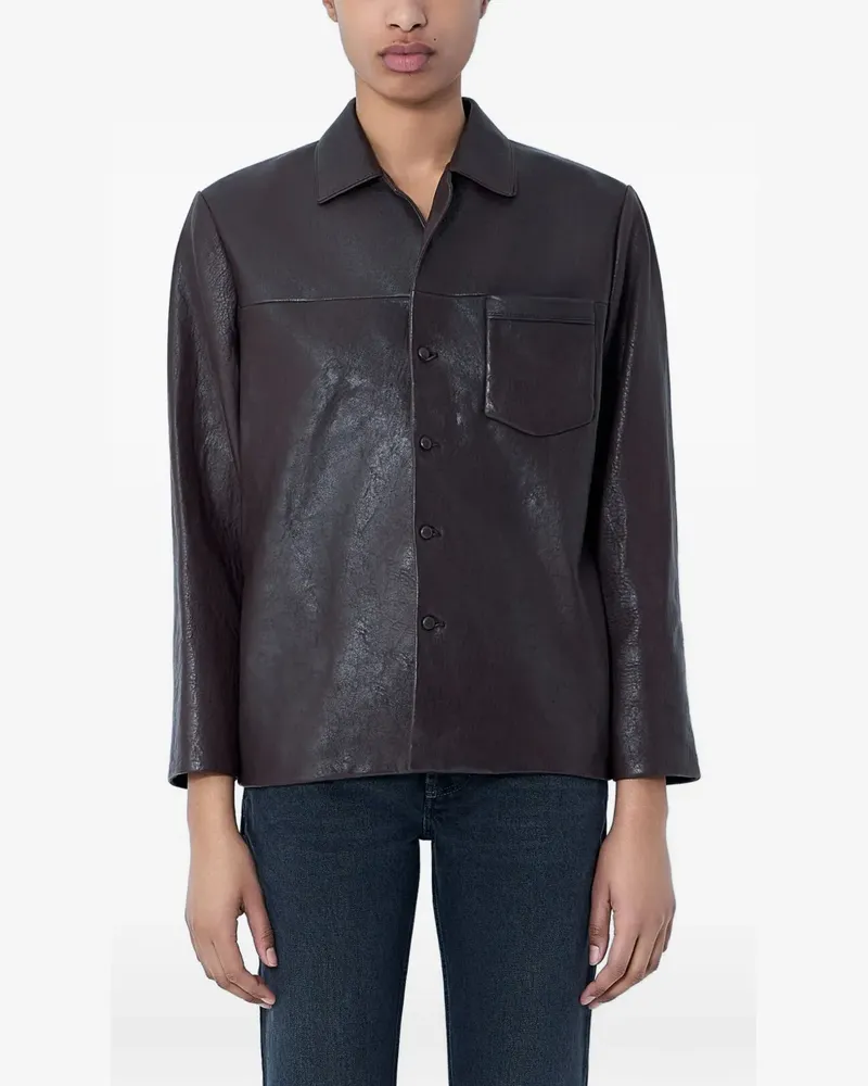 Saint Laurent textured button-down leather jacket - Braun Braun