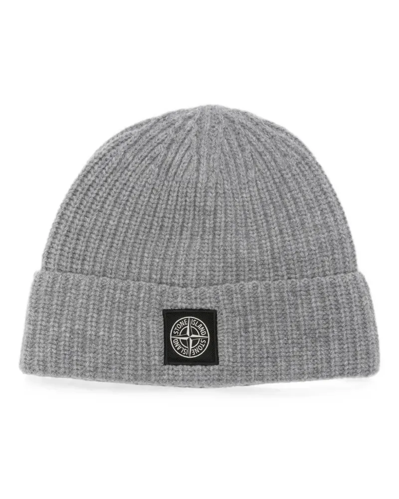 Stone Island logo-patch ribbed-knit beanie hat - Grau Grau