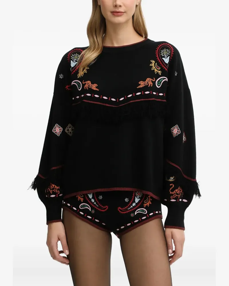 Never Fully Dressed embroidered fringed sweater - Schwarz Schwarz