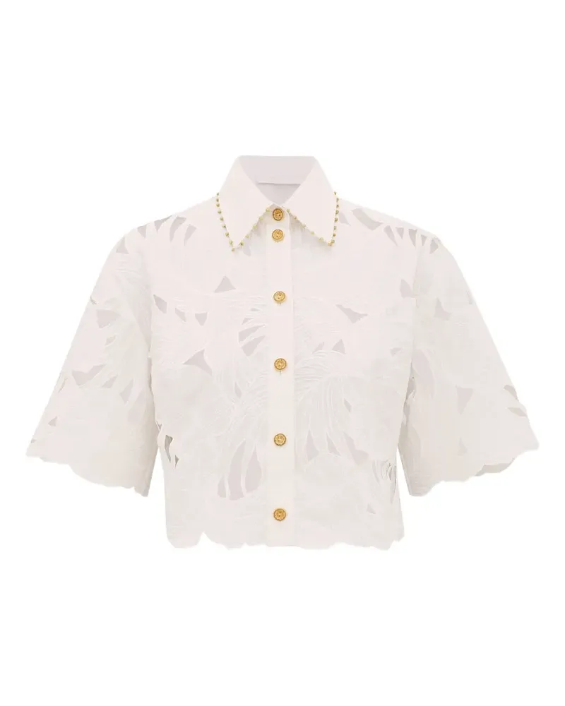Zimmermann Mahon embroidered cropped shirt - Weiß Weiß