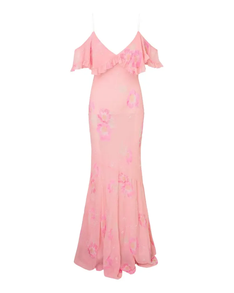 LoveShackFancy Gerüschtes Librae Maxikleid mit Blumen - Rosa Rosa