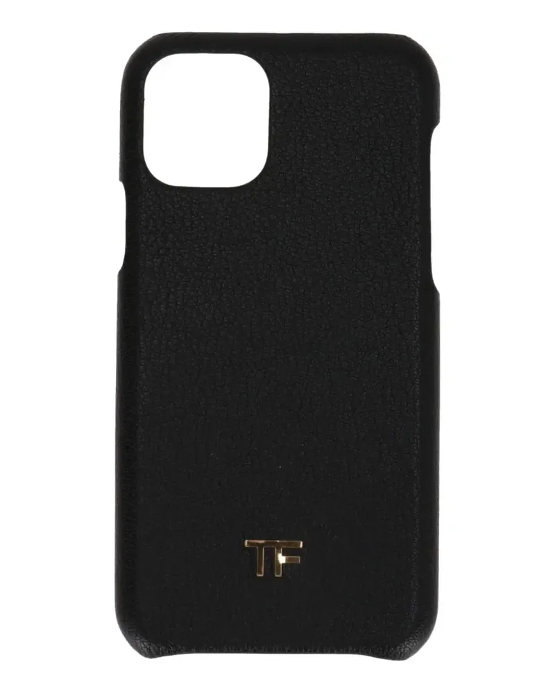 Tom Ford logo-plaque grained-texture leather phone case - Schwarz Schwarz