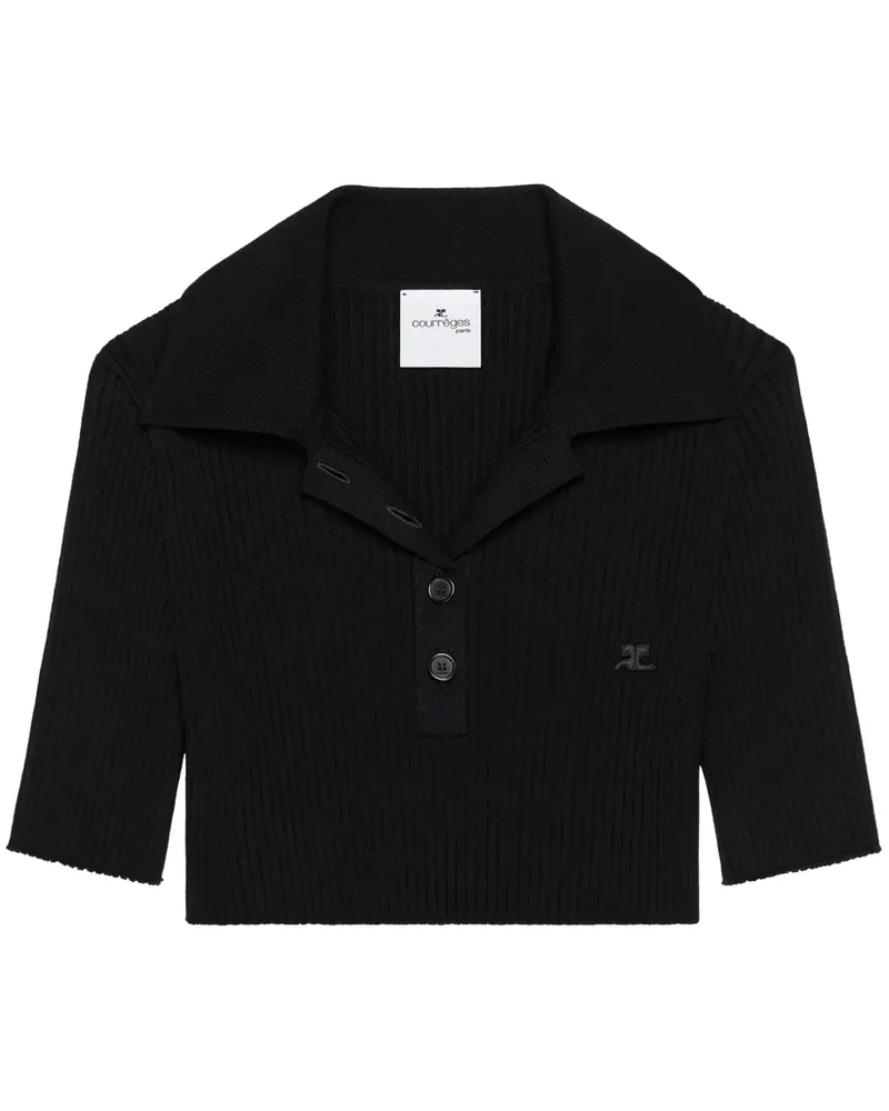 Courrèges Gestricktes Cropped-Poloshirt - Schwarz Schwarz
