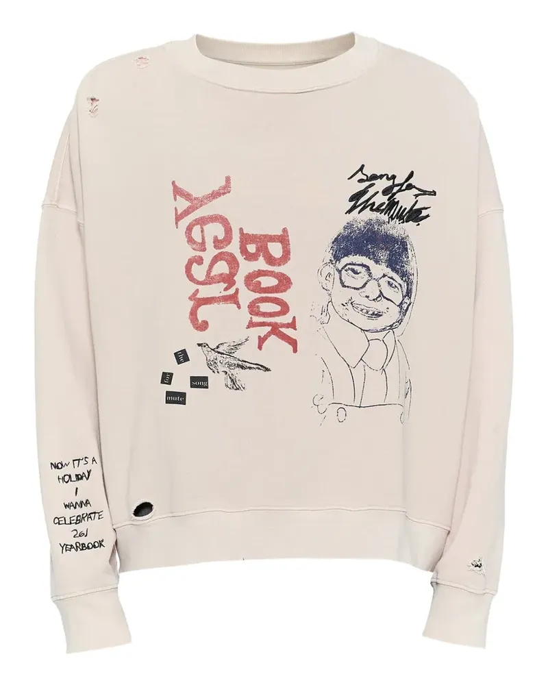 Song For The Mute distressed graphic-print sweatshirt - Nude Nude