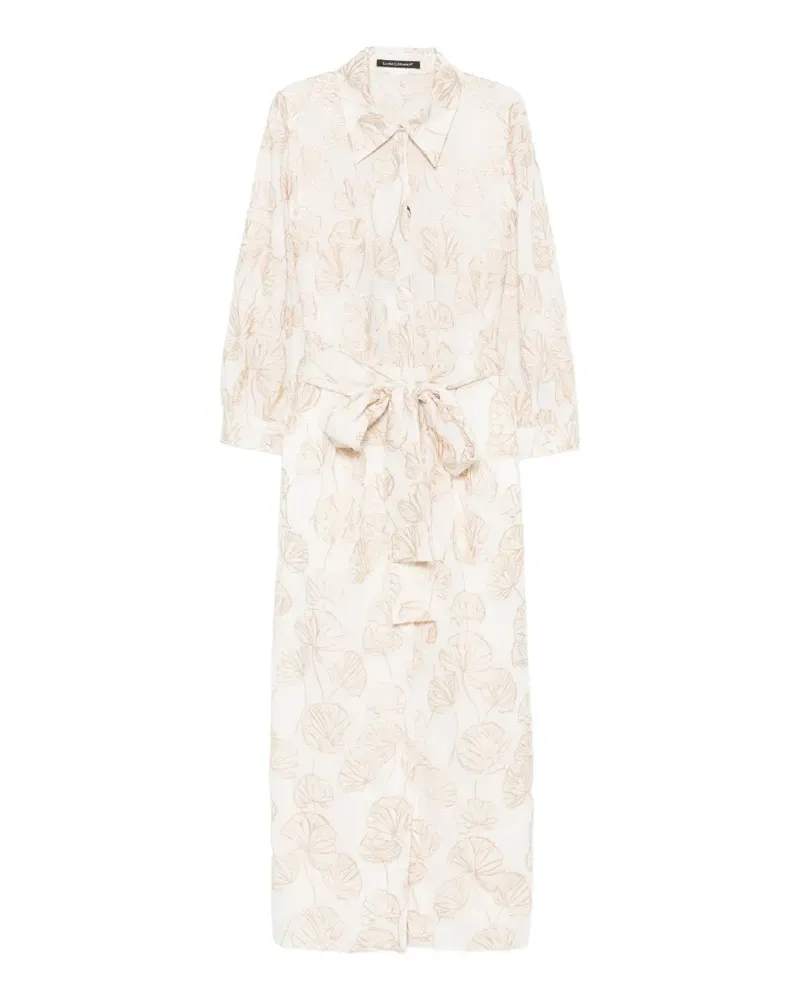 Luisa Cerano leaf-embroidered belted midi dress - Nude Nude