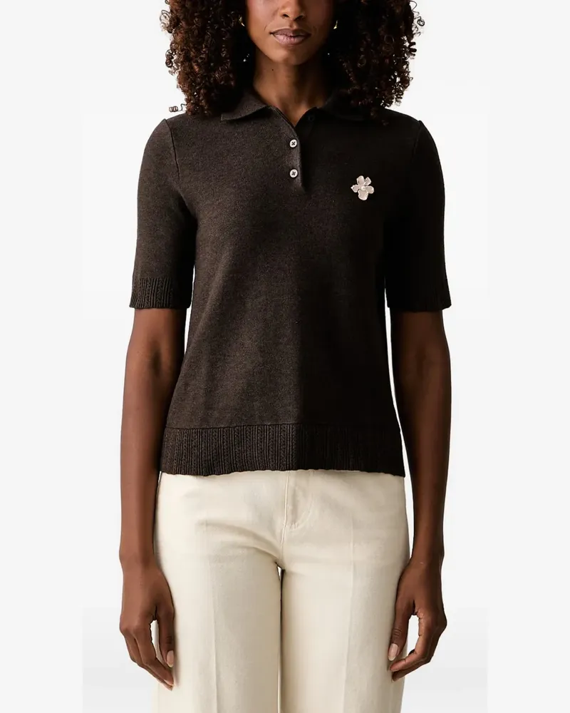 Twin-Set flower-embellished short-sleeve polo shirt - Braun Braun