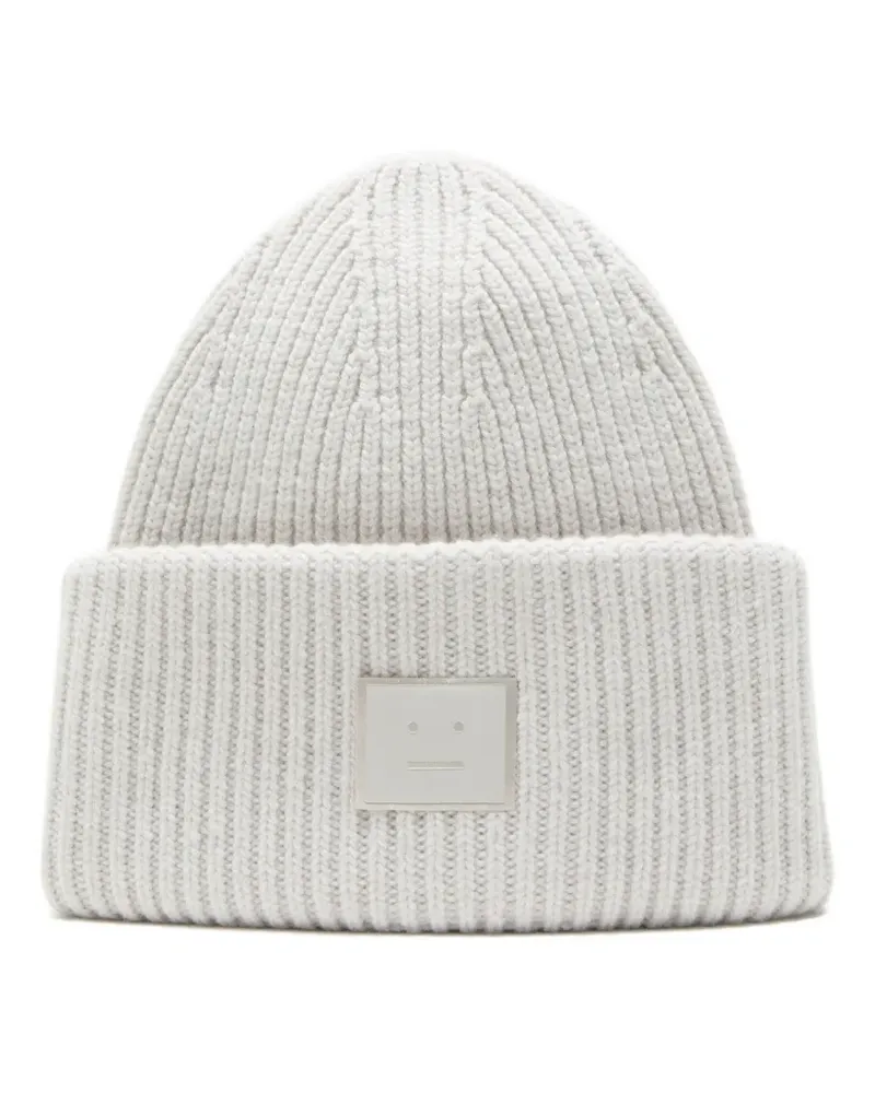 Acne Studios Gerippte Beanie mit Gesicht-Patch - Grau Grau