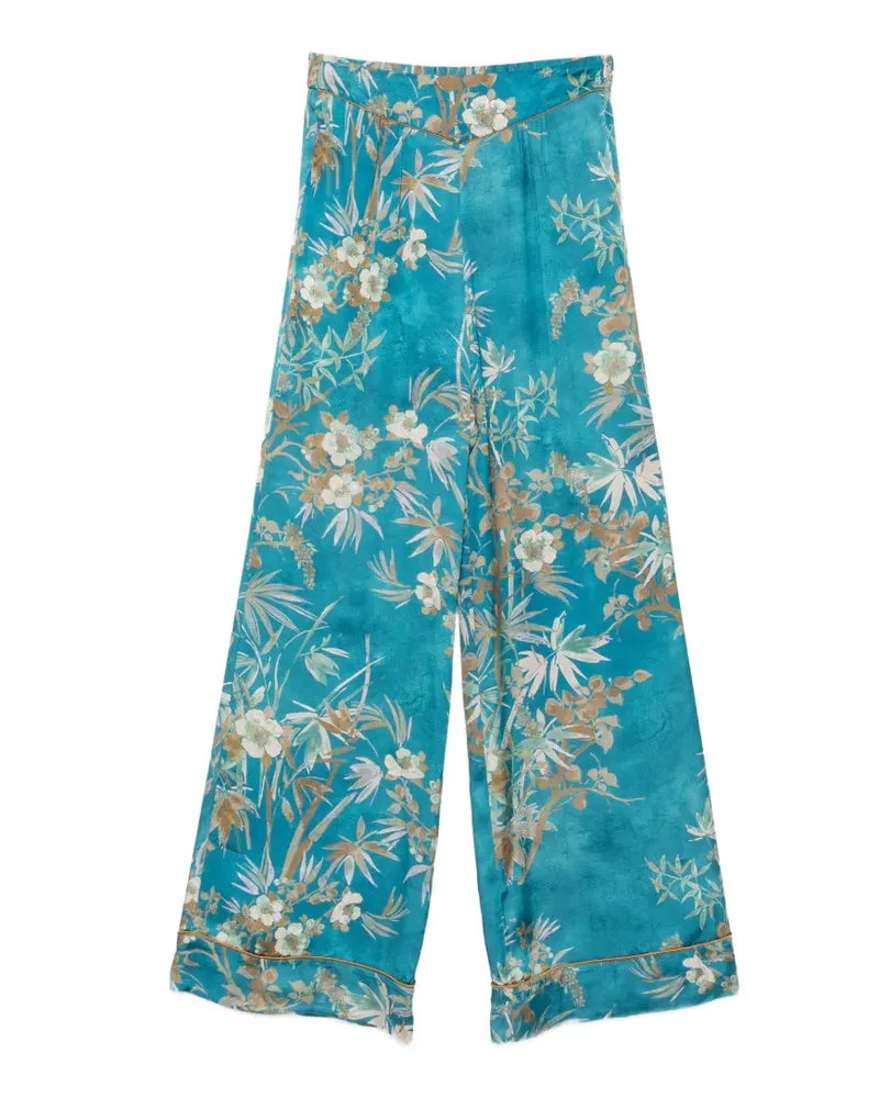 forte_forte Palazzohose aus Seide mit Blumenprint - Blau Blau