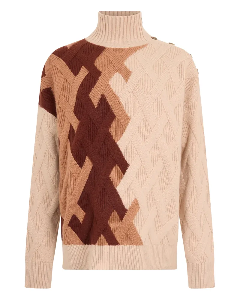 Malo buttoned-shoulder patterned sweater - Nude Nude