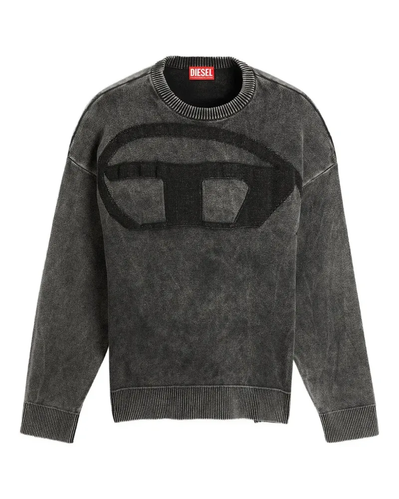 Diesel Pullover in Jeansoptik mit Oval D-Logo - Grau Grau
