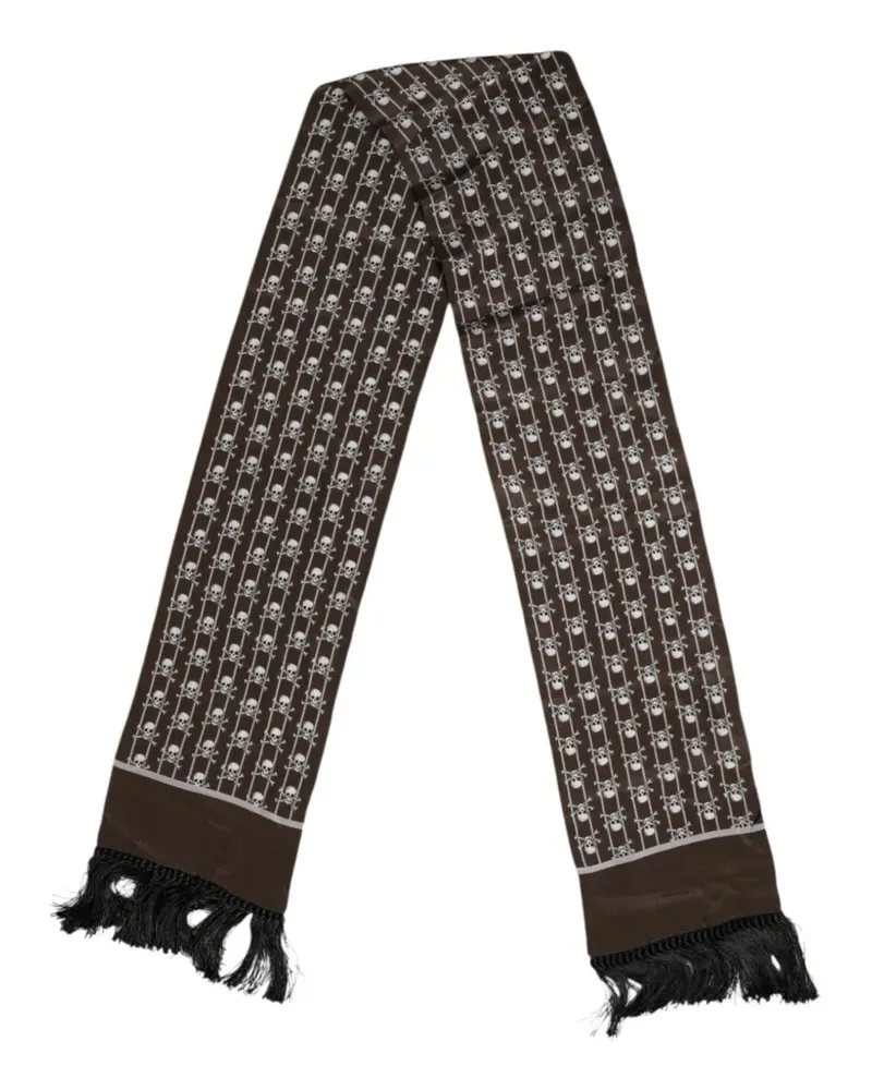 Dolce & Gabbana brown skulls-print fringes foulard scarf - Braun Braun