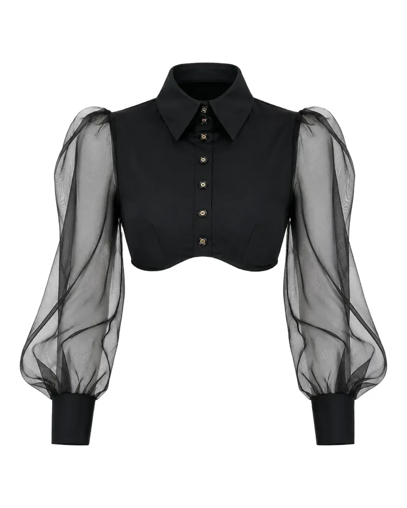 Elisabetta Franchi organza-sleeve cropped shirt - Schwarz Schwarz