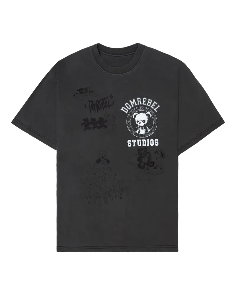 DOMREBEL T-Shirt mit Varsity Bear-Print - Schwarz Schwarz