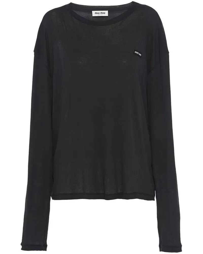 Miu Miu Langarmshirt mit Logo-Patch - Schwarz Schwarz