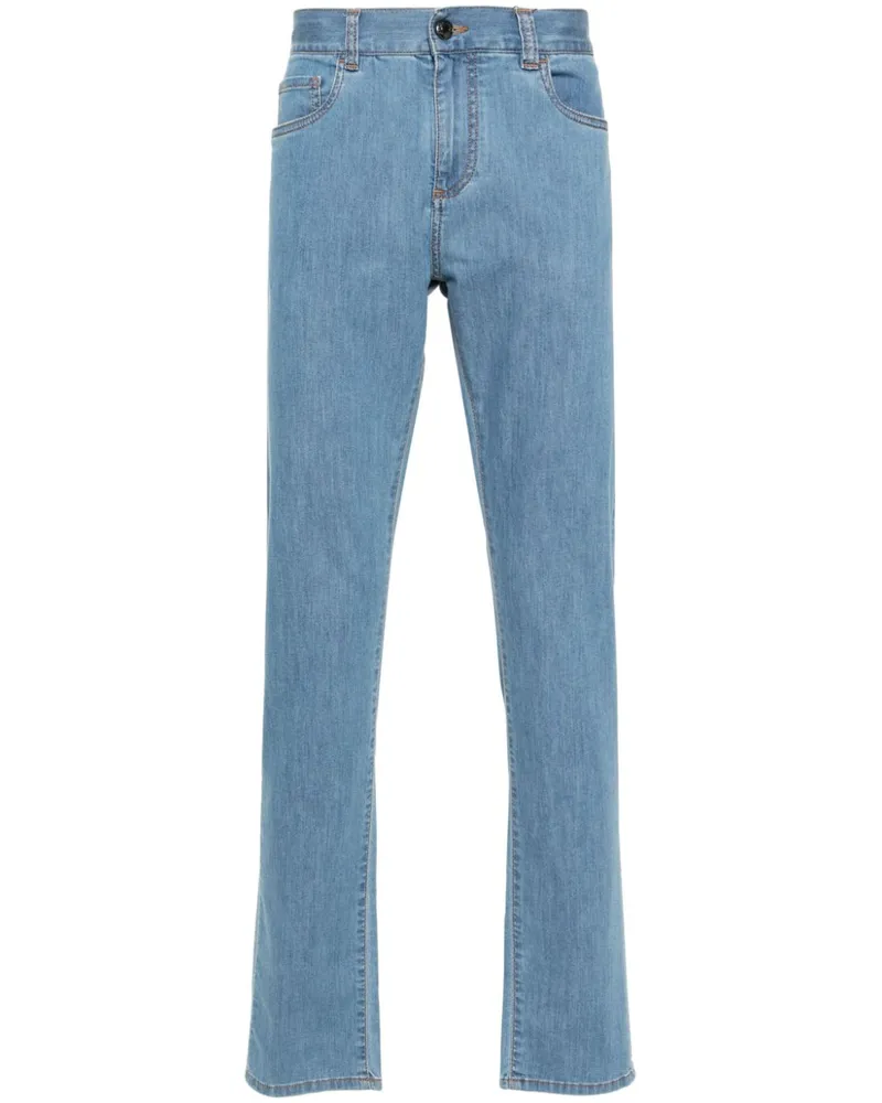 Canali Slim-Fit-Jeans mit Logo-Patch - Blau Blau