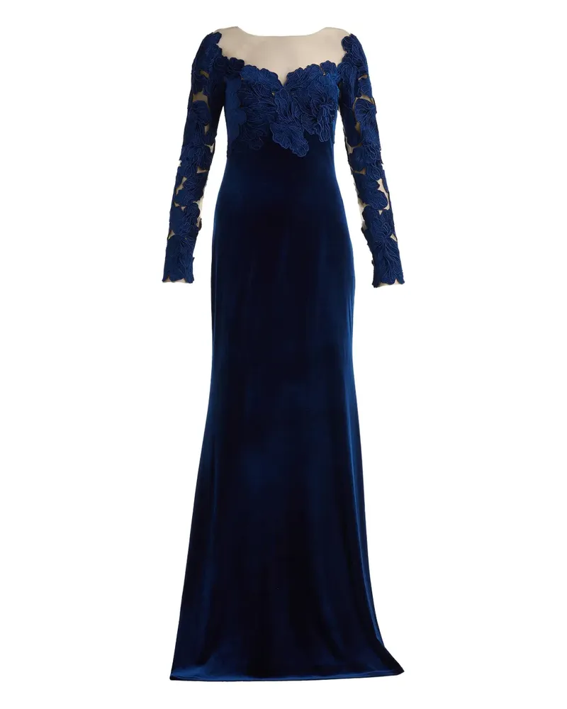 Tadashi Shoji Langärmeliges Maxikleid mit Blumendetail - Blau Blau
