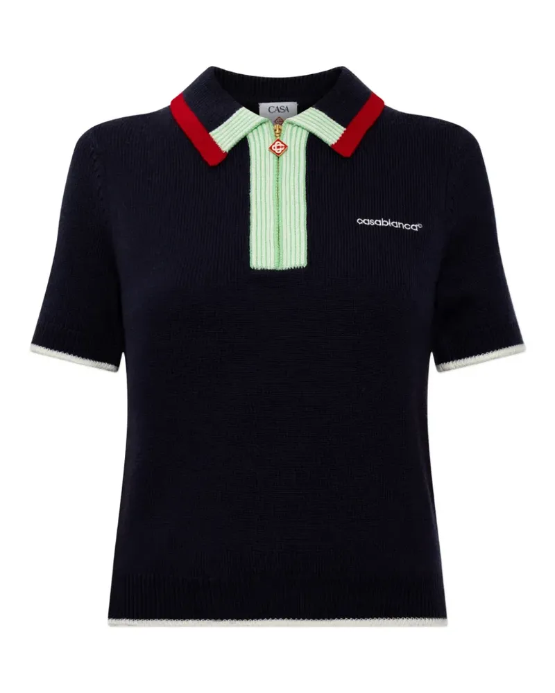 Casablanca Paris logo-embroidered zip-up polo shirt - Blau Blau
