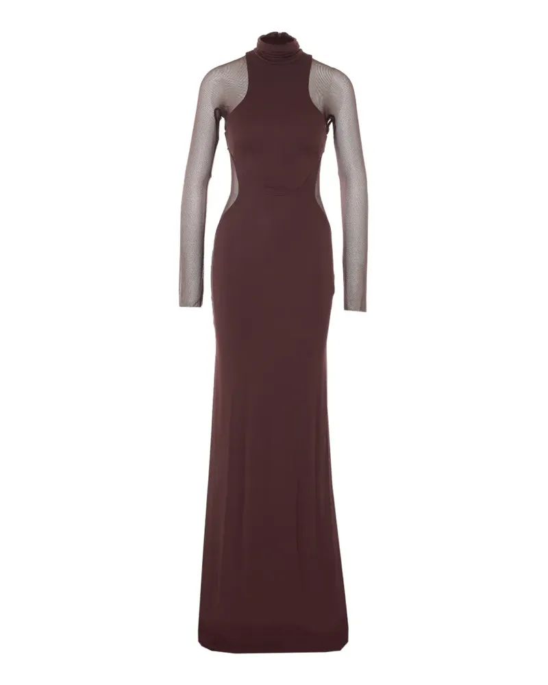 Elisabetta Franchi high-neck transparent-sleeves dress - Braun Braun