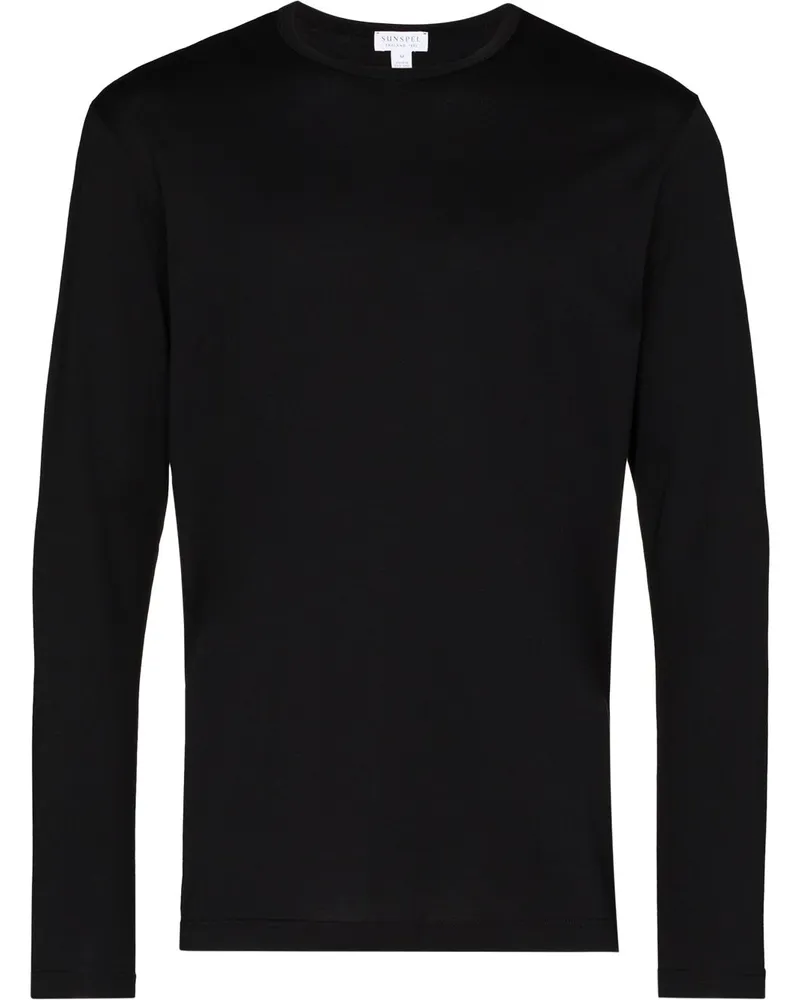 Sunspel Klassisches Langarmshirt - Schwarz Schwarz