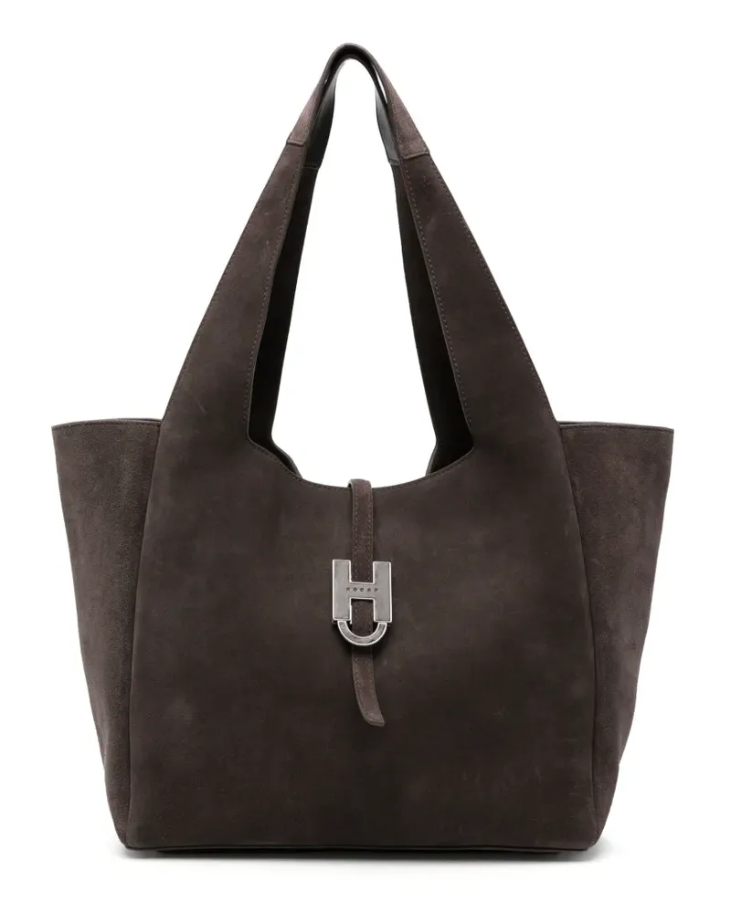 Hogan Trend logo-plaque suede tote bag - Braun Braun