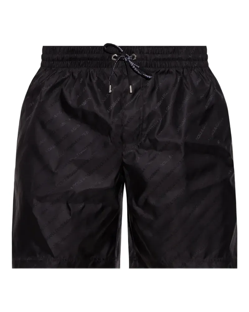 Dolce & Gabbana Kordelzug-Badeshorts aus Logo-Jacquard - Schwarz Schwarz