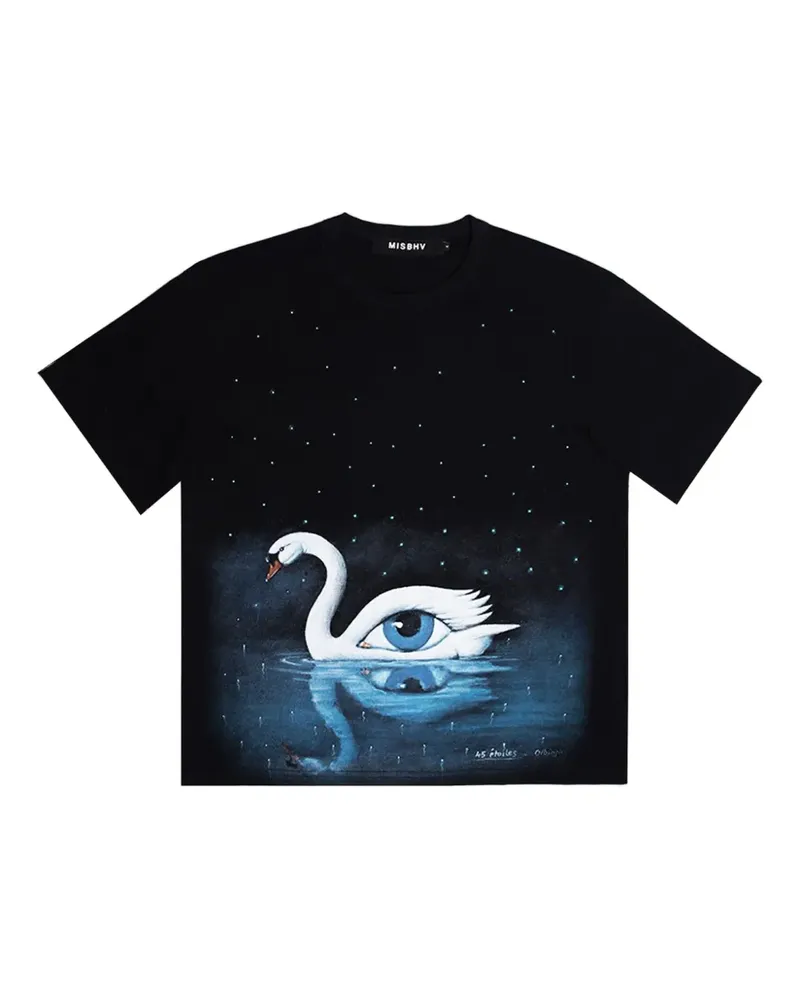 MISBHV Verziertes Olbinski Edition T-Shirt mit Schwan - Schwarz Schwarz