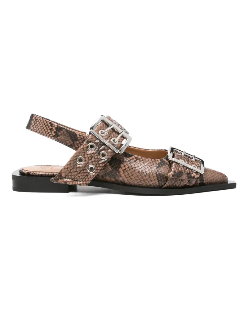 Ganni snake-effect ballet flats - Braun Braun