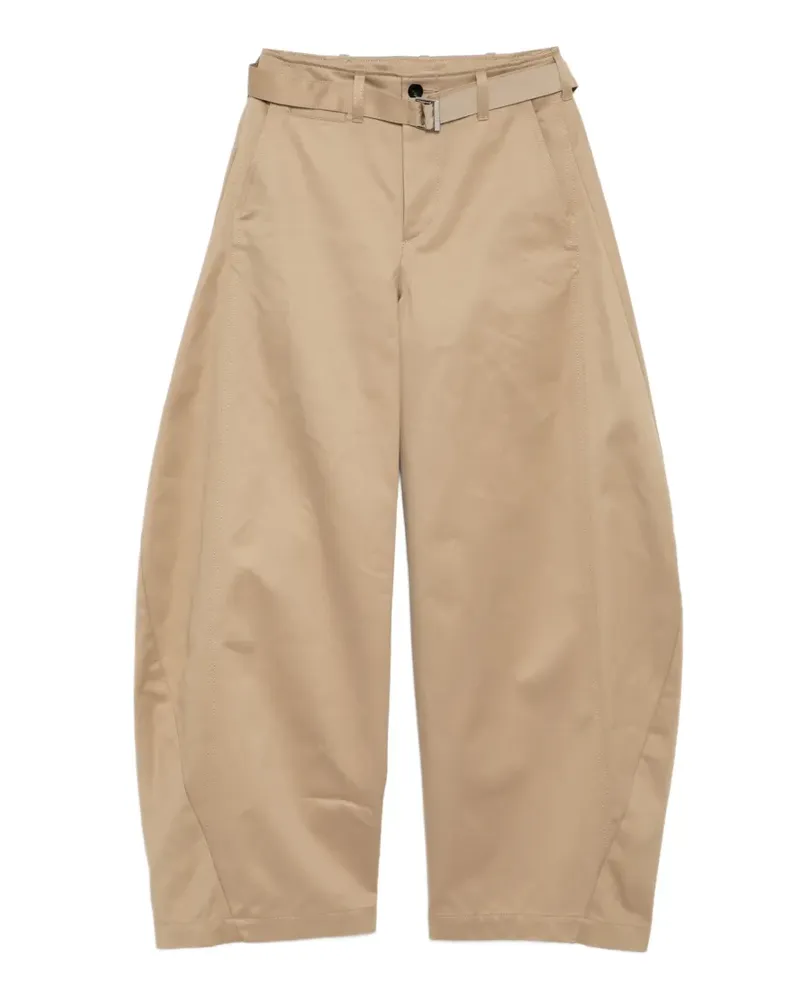 Sacai belted cotton tapered trousers - Nude Nude