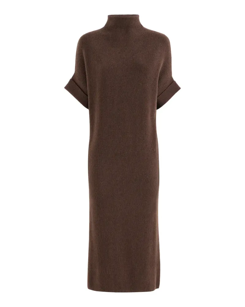 Brunello Cucinelli Geripptes Kaschmirkleid mit Stehkragen - Braun Braun