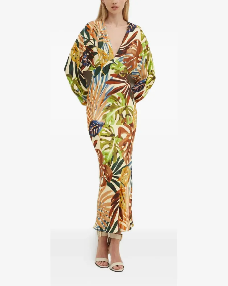 Never Fully Dressed Kleid mit Blatt-Print - Grün Grün