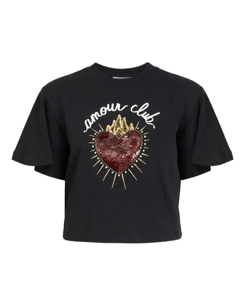 Cinq à Sept Orsa Cropped-T-Shirt mit Pailletten - Schwarz Schwarz