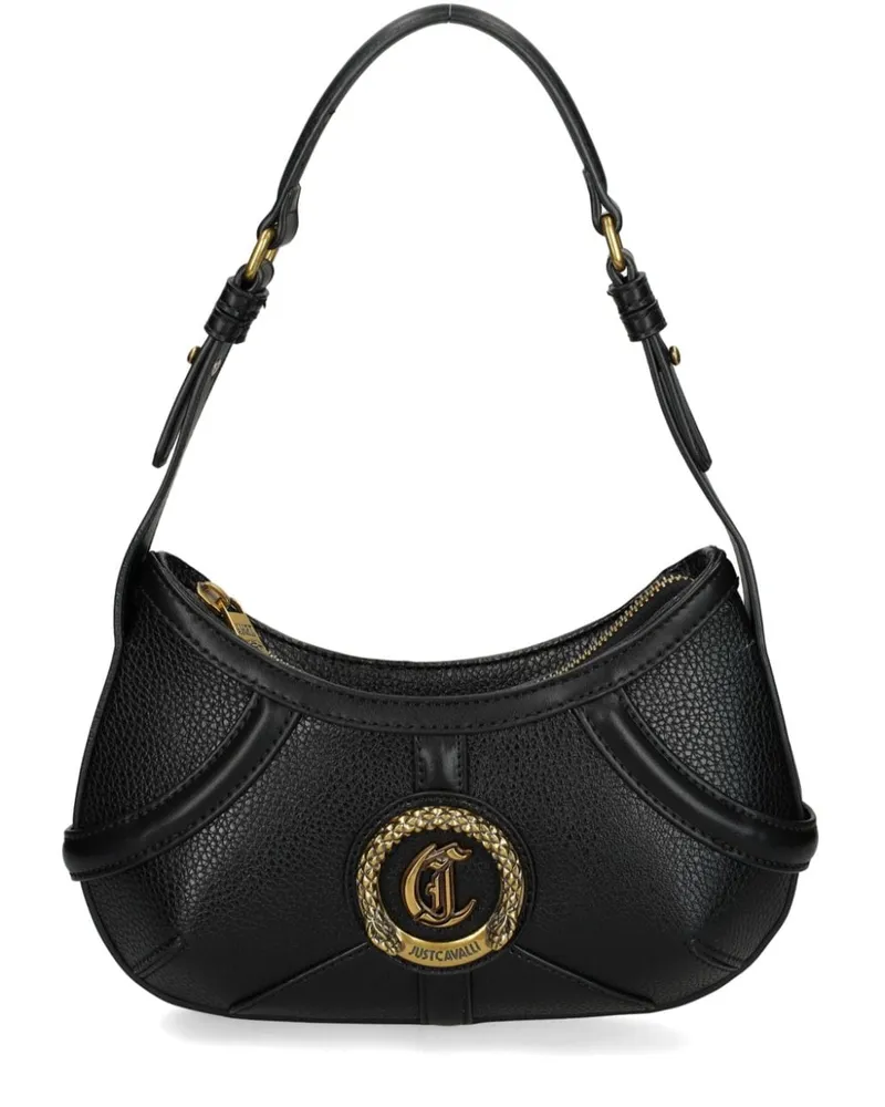 Just Cavalli logo-plaque piped-trim shoulder bag Schwarz