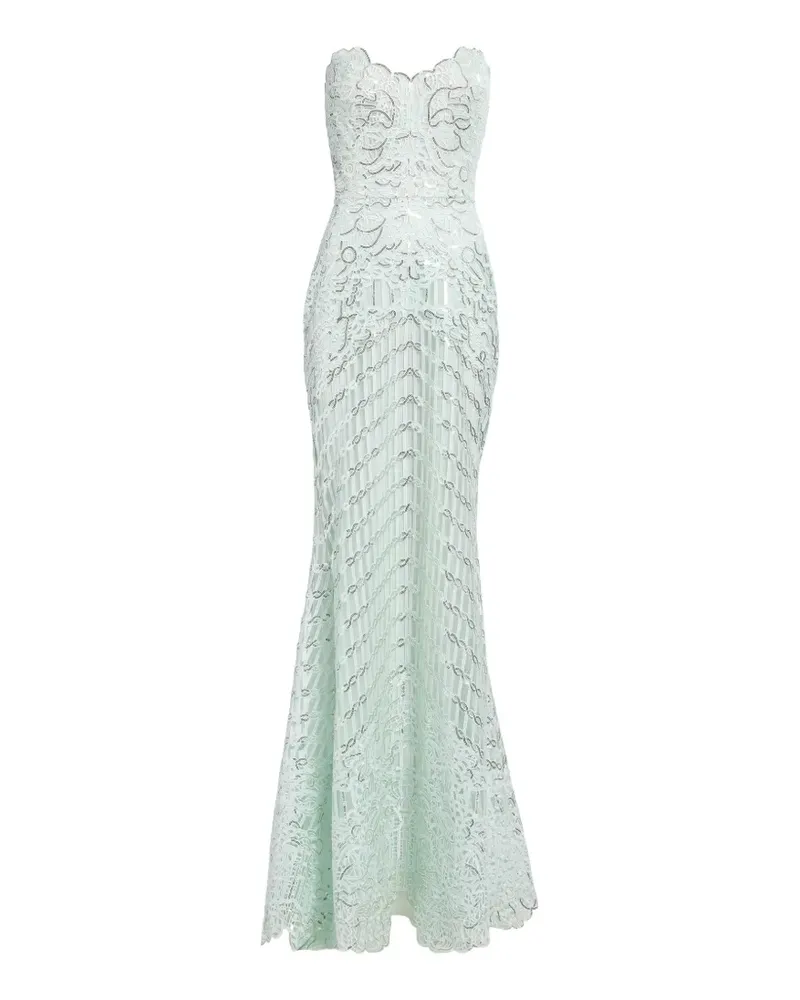 Elie Saab Schulterfreies Maxikleid mit Pailletten - Grün Grün