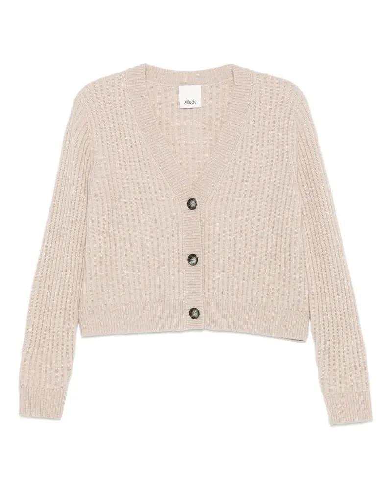 ALLUDE Gerippter Cardigan mit V-Ausschnitt - Nude Nude