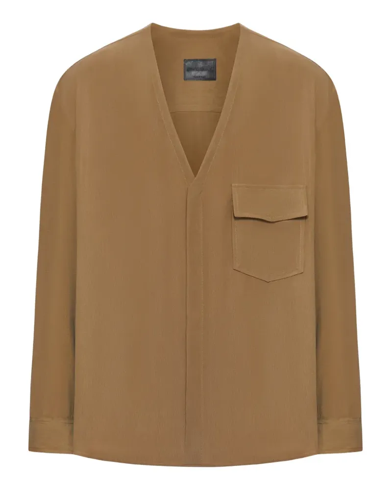 Giorgio Armani chest-pocket V-neck shirt - Nude Nude