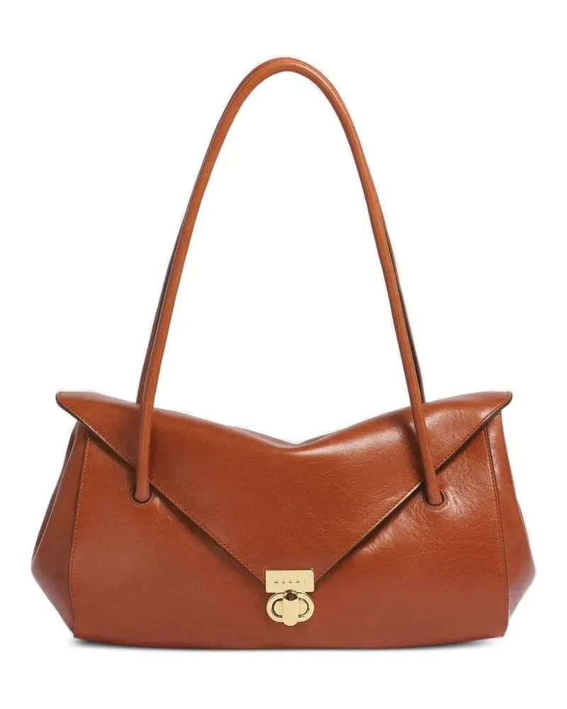 Marni foldover-top leather tote bag - Braun Braun