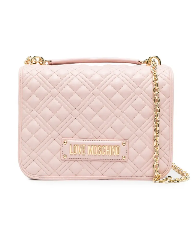 Moschino Gesteppte Schultertasche mit Logo-Schild - Rosa Rosa