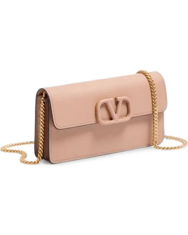 Valentino Garavani VLogo Signature Portemonnaie aus gekörntem Leder mit Kette - Nude Nude