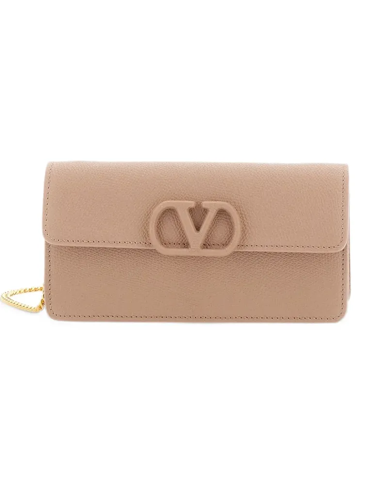 Valentino Garavani VLogo Signature Portemonnaie aus gekörntem Leder mit Kette - Nude Nude