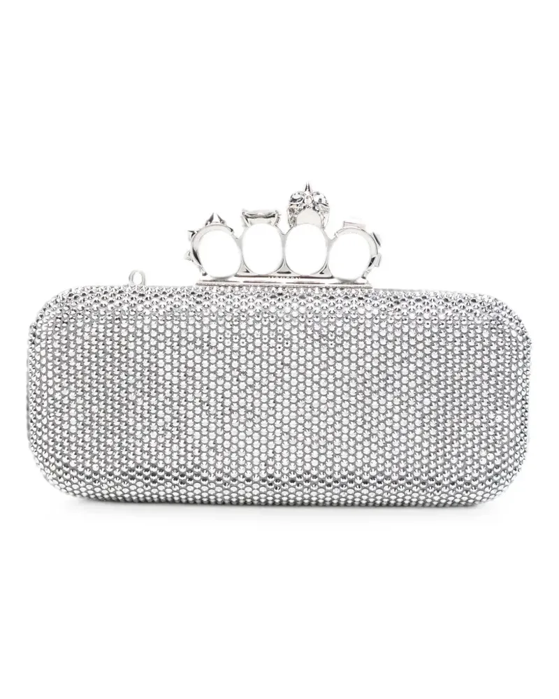 Alexander McQueen Long Knuckle Clutch mit Kristallen - Silber Silber