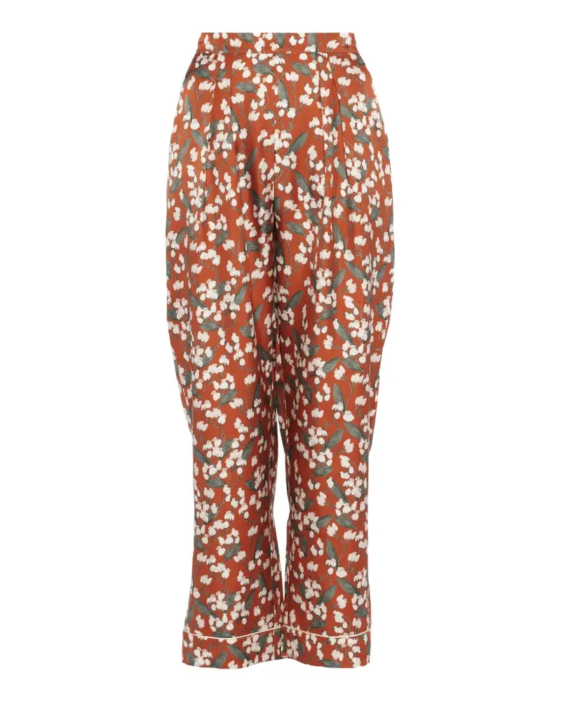 Eres Chuchotis Pyjama-Hose aus Seide mit Blumenprint - Orange Orange