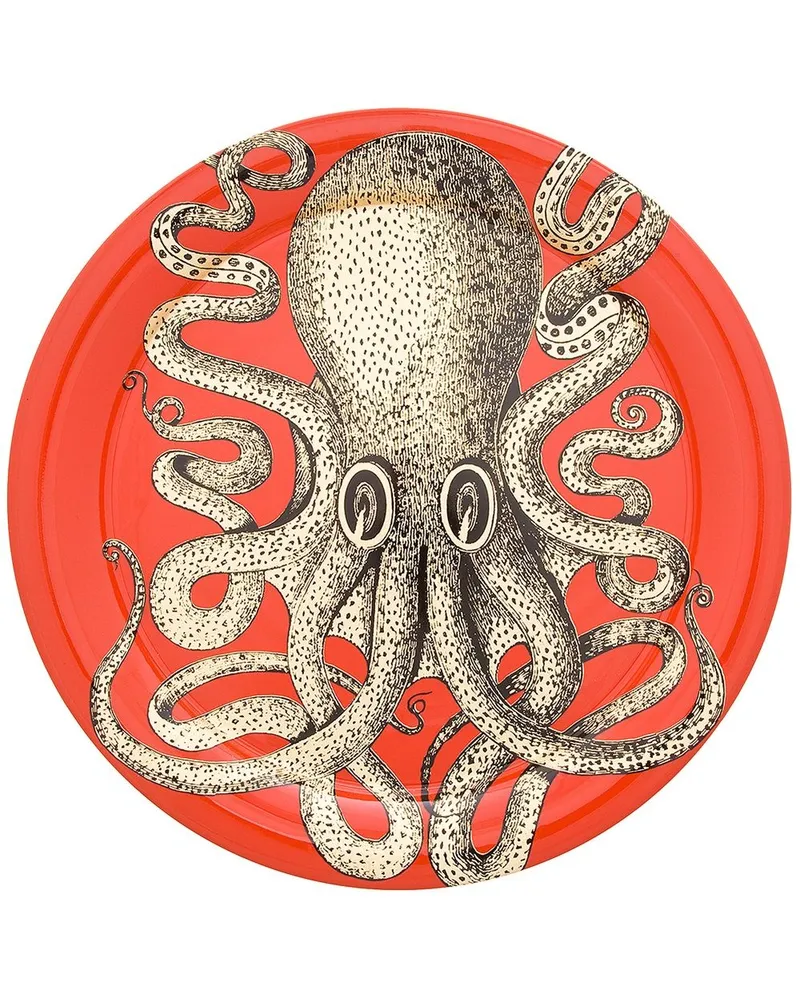 Fornasetti Teller mit Oktopus-Print Rot