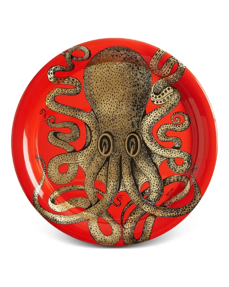 Fornasetti Teller mit Oktopus-Print - Rot Rot