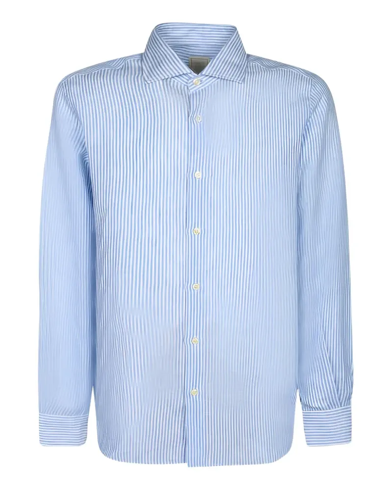 120% Lino vertical-stripe long-sleeve shirt - Blau Blau