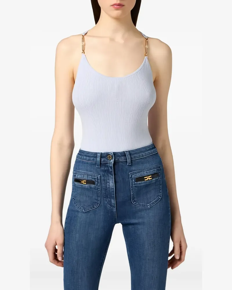 Elisabetta Franchi Geripptes Strickoberteil mit Schmucksteinen - Blau Blau