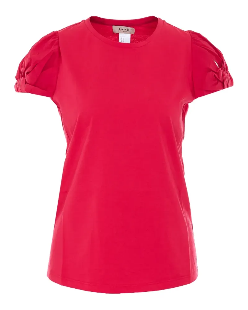 Twin-Set puffed-sleeve embroidered-logo T-shirt - Rot Rot