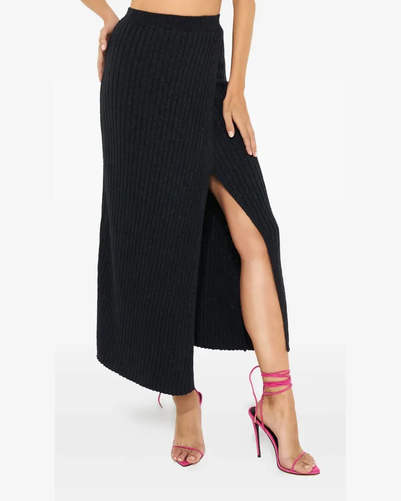 Free People ribbed slit midi skirt - Schwarz Schwarz