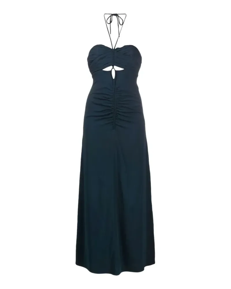 Self-Portrait halterneck ruched-detail maxi dress - Blau Blau